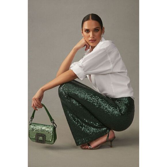 Anthropologie Pants - Anthropologie Joni Sequin Flare Pants Green Cocktail Shimmer Party US 6 NEW